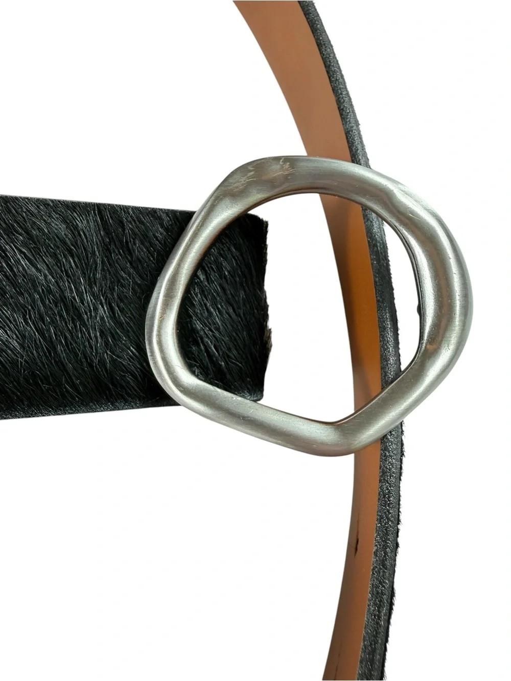 Something Navy Molten Buckle Calf Hair belt, S